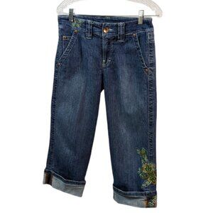 JEANSTAR Embroidered Cuffed Stretch Jean Capris Dark Wash Size 4